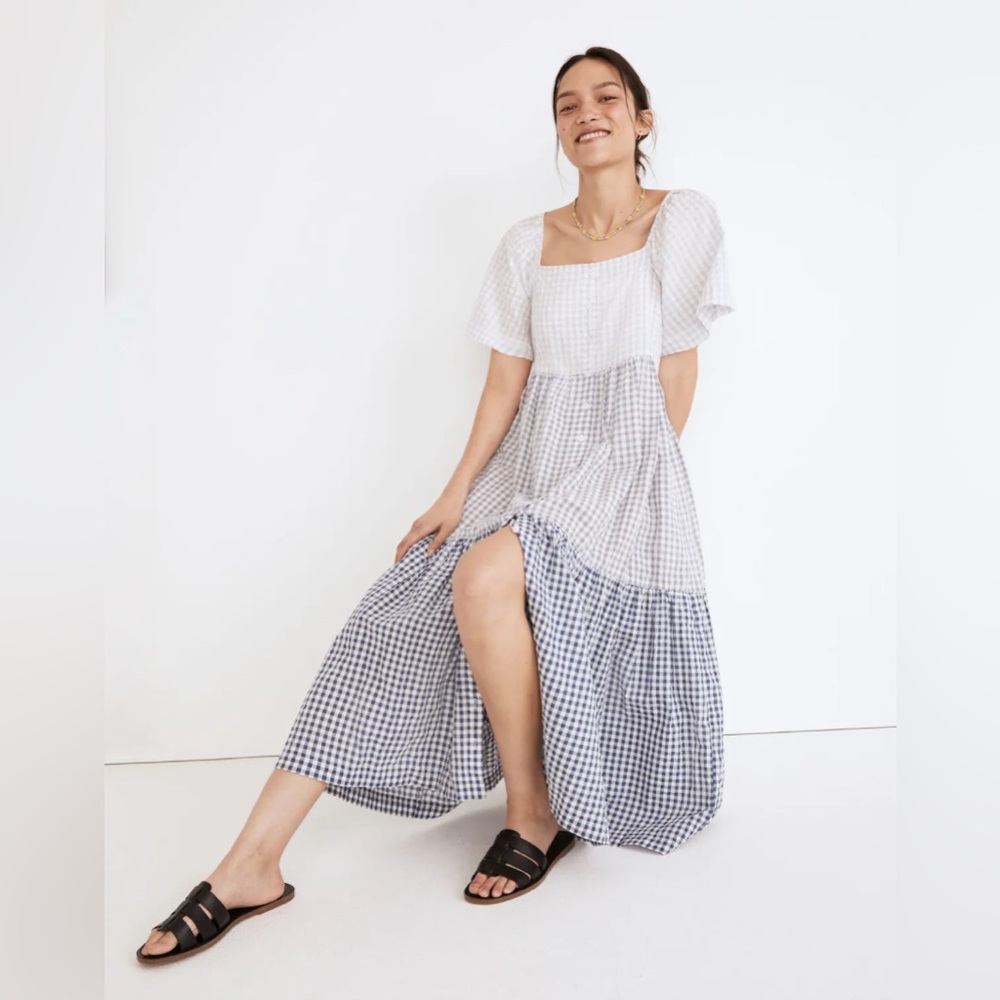 Madewell Patchwork Gingham Button Front Midi Dres… - image 3